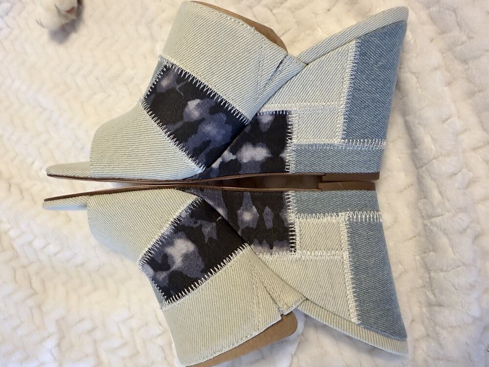 Jessica Simpson Aisha Wedge Light Vintage Combo Denim Patchwork Sandals Size 6.5